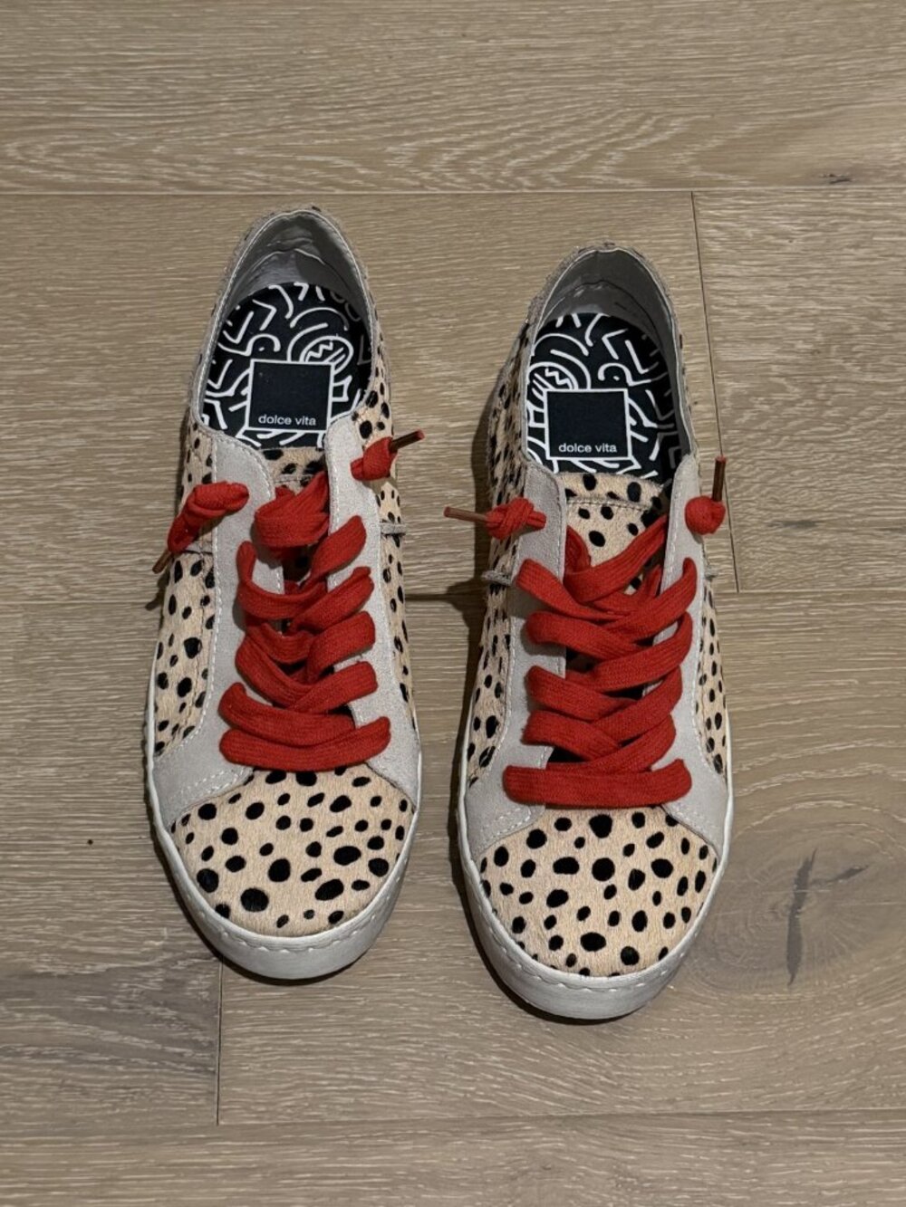 Dolce Vita Leopard Calf Hair Sneakers Red Laces Never Worn
